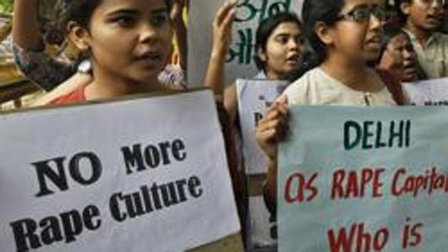 Students protest against the rape cases of minors in the national capital in New Delhi, in 2015.(Raj k Raj/HT File Photo)