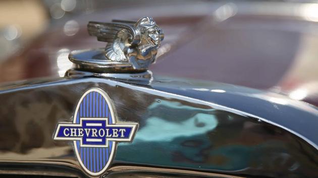 A symbol of Chevrolet vintage car displayed during the 19th Vintage & Classic Car Rally in Jaipur. (Himanshu Vyas\ HT Photo)