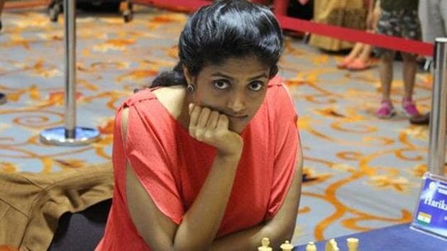 Harika Dronavalli suffered heartbreak as she crashed out in the semi-final of the Women’s World Chess championship to China’s Tan Zhongyi in the Armageddon tie-break.(HT Photo)