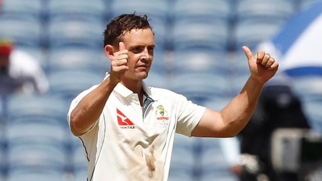 Steve O'Keefe picked up the best figures by an overseas spinner in India as his match haul of 12/70 gave Australia a thumping 333-run win over India in Pune.(BCCI)