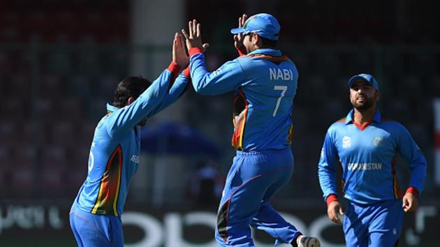 Mohammad Nabi took three wickets as Afghanistan beat Zimbabwe in Harare.(AFP/Getty Images)