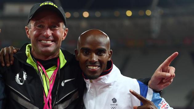Mo Farah of Great Britain celebrates winning gold with coach Alberto Salazar after the 10,000m final at the London 2012 Olympic Games. (Getty Images) Mo Farah of Great Britain celebrates winning gold with coach Alberto Salazar after the 10,000m final at the London 2012 Olympic Games. (Getty Images)