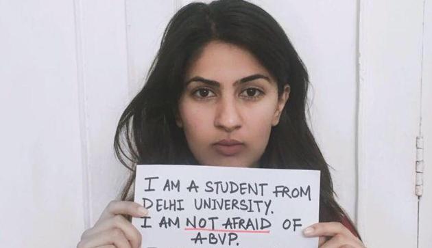 The Facebook post of Delhi University student Gurmehar Kaur taking on the ABVP went viral last week.(Twitter) The Facebook post of Delhi University student Gurmehar Kaur taking on the ABVP went viral last week.(Twitter)