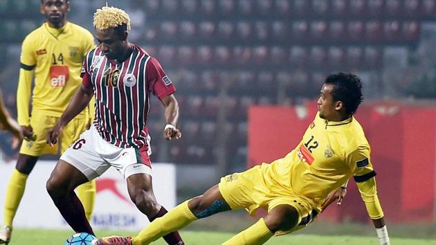 Mohun Bagan striker Sony Norde in action against Club Valencia during their AFC Cup encounter. (PTI) Mohun Bagan striker Sony Norde in action against Club Valencia during their AFC Cup encounter. (PTI)