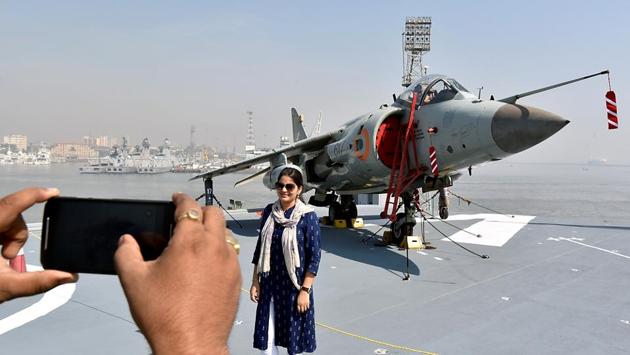 A visitor on board the ship on Monday. (Kunal Patil/ht photo) 