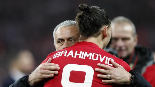 Manchester United manager Jose Mourinho hugs Zlatan Ibrahimovic after they won the League Cup final against Southampton FC at the Wembley in London on Sunday. (AP) Manchester United manager Jose Mourinho hugs Zlatan Ibrahimovic after they won the League Cup final against Southampton FC at the Wembley in London on Sunday. (AP)