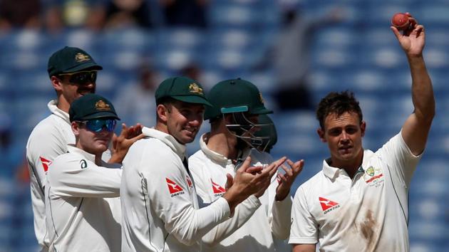 Steve O’Keefe was the wreaker in chief for Australia in the Pune Test, but his performance has failed to impress Harbhajan Singh, and Ravi Shastri(REUTERS)