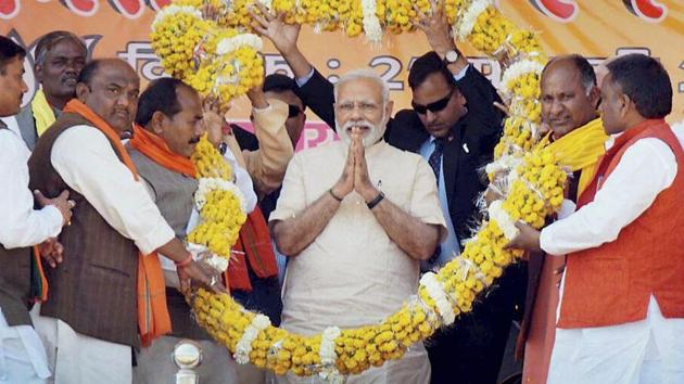 Prime Minister Narendra Modi at an election rally in Mau, Uttar Pradesh, on Monday. (PTI photo) Prime Minister Narendra Modi at an election rally in Mau, Uttar Pradesh, on Monday. (PTI photo)