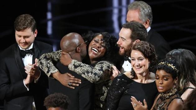 Joi McMillon and cast of ‘Moonlight’ celebrate Best Picture. (Reuters) Joi McMillon and cast of ‘Moonlight’ celebrate Best Picture. (Reuters)