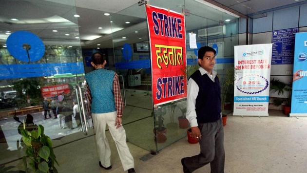 Banking operations across the country came to a halt on Tuesday as 10 lakh bankers staged a strike against the government’s “anti-people banking reforms. (PTI File Photo) Banking operations across the country came to a halt on Tuesday as 10 lakh bankers staged a strike against the government’s “anti-people banking reforms. (PTI File Photo)