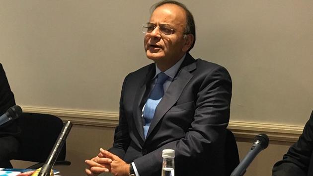 Finance minister Arun Jaitely at a press meet in London on Monday. (HT Photo) Finance minister Arun Jaitely at a press meet in London on Monday. (HT Photo)