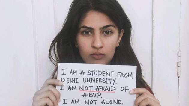 Delhi University student Gurmehar Kaur’s social media campaign against the ABVP has triggered a raging debate. (Photo: Facebook) Delhi University student Gurmehar Kaur’s social media campaign against the ABVP has triggered a raging debate. (Photo: Facebook)