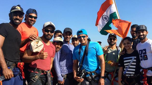 Team bonding activities are part and parcel of the manual of India cricket team coach Anil Kumble (centre), who was seen lugging around his camera on the trek.(BCCI Twitter)