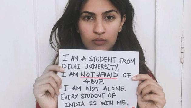 Delhi University student Gurmehar Kaur’s social media campaign against the ABVP has triggered a storm. (Facebook) Delhi University student Gurmehar Kaur’s social media campaign against the ABVP has triggered a storm. (Facebook)