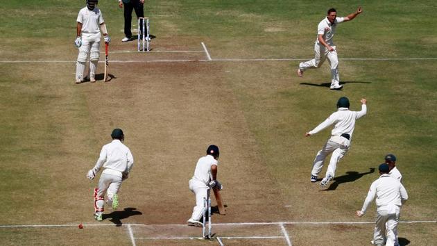 The Pune pitch for the first Test between India and Australia has been rated poor by International Cricket Council match referee Chris Board in his report. This was Pune’s first ever Test match.(REUTERS)