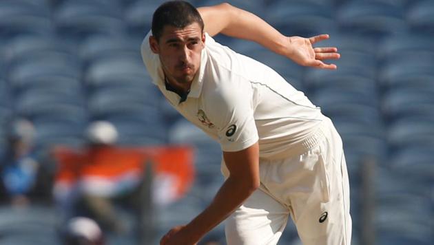 Mitchell Starc bowls during the first India vs Australia Test in Pune.(REUTERS)