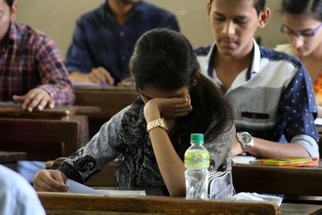 Students write the first paper on Tuesday. (Praful Gangurde/HTPHOTO) 