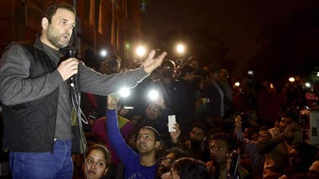 Congress vice president Rahul Gandhi addresses students of Jawaharlal Nehru University (JNU) in New Delhi during the agitation over the arrest JNU students’ union president Kanhaiya Kumar. (PTI file photo) Congress vice president Rahul Gandhi addresses students of Jawaharlal Nehru University (JNU) in New Delhi during the agitation over the arrest JNU students’ union president Kanhaiya Kumar. (PTI file photo)