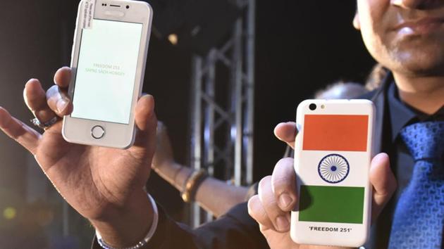 File photo from the launch event of Freedom 251 mobile phone. (Saumya Khandelwal/HT File Photo) File photo from the launch event of Freedom 251 mobile phone. (Saumya Khandelwal/HT File Photo)