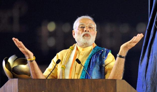 Prime Minister Narendra Modi addresses the gathering at the unveiling function of 112-feet iconic statue of Adiyogi Lord Shiva at Isha Foundation in Coimbatore on the occasion of Maha Shivratri on Friday. (PTI file photo) Prime Minister Narendra Modi addresses the gathering at the unveiling function of 112-feet iconic statue of Adiyogi Lord Shiva at Isha Foundation in Coimbatore on the occasion of Maha Shivratri on Friday. (PTI file photo)