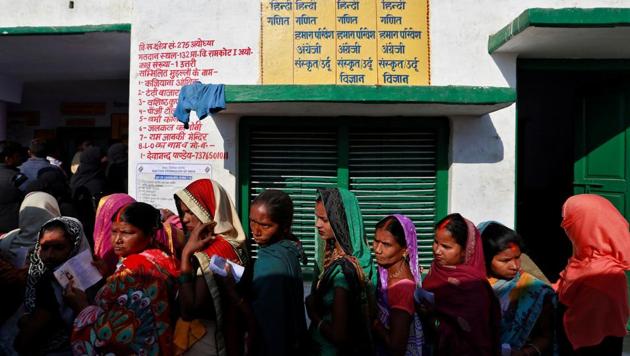 Women queue up to vote during the state assembly election, in the town of Ayodhya, in the state of Uttar Pradesh on February 27. (REUTERS) Women queue up to vote during the state assembly election, in the town of Ayodhya, in the state of Uttar Pradesh on February 27. (REUTERS)