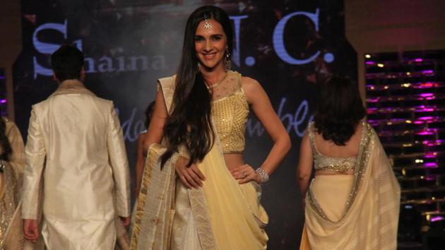 Actor Tara Sharma walked the ramp for designer Shaina NC. (Pramod Thakur/HT Photo) Actor Tara Sharma walked the ramp for designer Shaina NC. (Pramod Thakur/HT Photo)