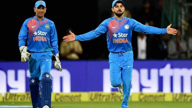 Virat Kohli celebrates the win over England during the 3rd T20 at Chinnaswamy Stadium in Bengaluru. (PTI) Virat Kohli celebrates the win over England during the 3rd T20 at Chinnaswamy Stadium in Bengaluru. (PTI)
