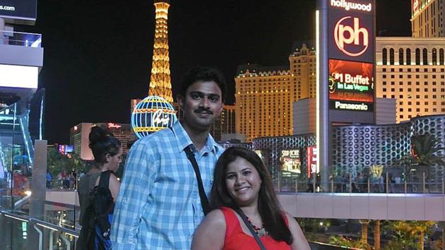 Srinivas Kuchibhotla, left, poses for photo with his wife Sunayana Dumala in Las Vegas.(AP File Photo)