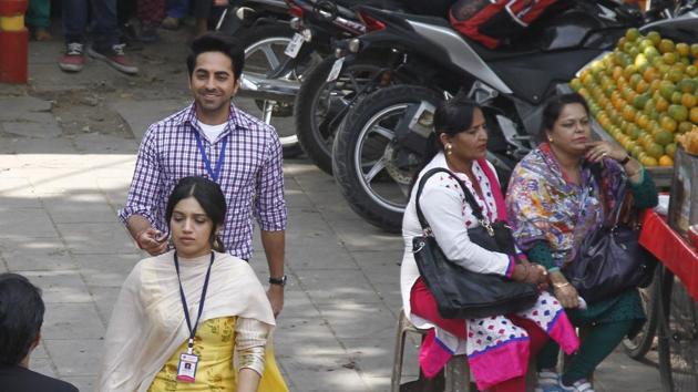 The shooting for Shubh Mangal Saavdhan, starring actors Ayushmann Khurrana and Bhumi Pednekar, kick-started on Wednesday in Delhi. (WASEEM GASHROO/HT PHOTO)