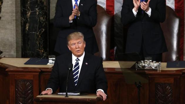 US President Donald Trump addresses the joint session of Congress in Washington on Tuesday.(Reuters)