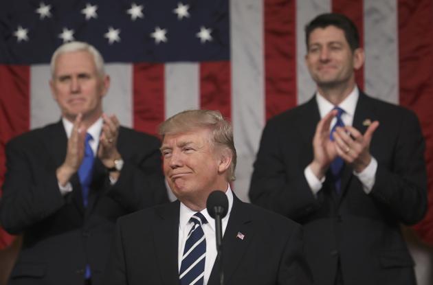US President Donald Trump delivers his first address to a joint session of Congress . (REUTERS) US President Donald Trump delivers his first address to a joint session of Congress . (REUTERS)