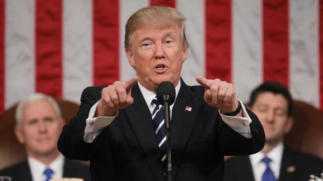 US President Donald Trump delivers his first address to a joint session of Congress from the floor of the House of Representatives iin Washington, US.(Reuters Photo)