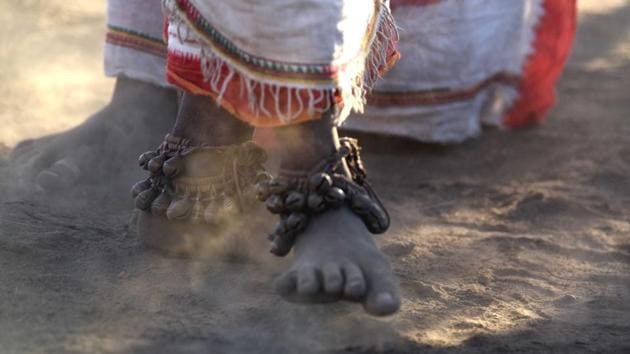 The tribal women dances wearing traditional anklets during the festival. (Arabinda Mohapatra) The tribal women dances wearing traditional anklets during the festival. (Arabinda Mohapatra)