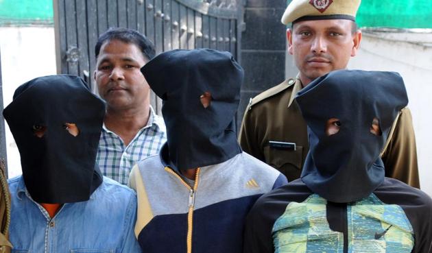The accused in police custody on Wednesday.(Parveen kumar/HT PHOTO)