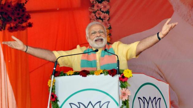Prime Minister Narendra Modi addresses an election campaign rally in Maharajganj on Wednesday. (PTI) Prime Minister Narendra Modi addresses an election campaign rally in Maharajganj on Wednesday. (PTI)
