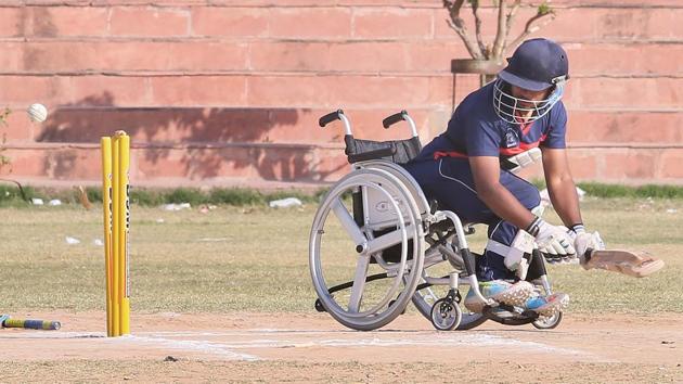Wheelchair Cricket for the differently abled started in India in 2009 and six states - UP, Haryana, Punjab, Gujarat, Delhi and now Rajasthan have official teams. The best of these players will form the national team aiming for T-20 Wheelchair Cricket World Cup to be held in May 2017 in Nepal. Seen above is Rajasthan’s Captain Prithvi Singh bowled out against Punjab during the recently concluded National Triangular Wheelchair T-20 Cricket Series at Chaugan stadium in Jaipur. (Himanshu Vyas / HT Photo)