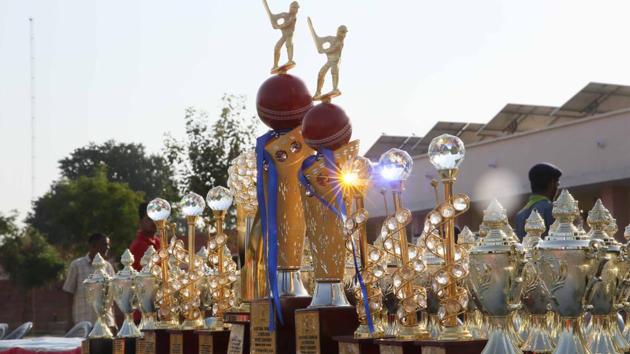 Trophies displayed during the Two Day National Triangular Wheelchair T-20 Cricket Series.