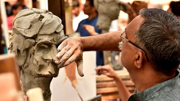 FINISHING TOUCHES: Work in progress. (Arijit Sen/HT Photo) 