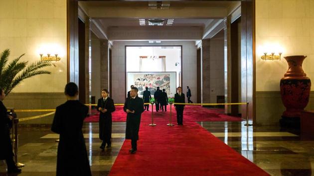 Security guards welcome journalists in the Great Hall of the People ahead of the opening session of the Chinese People's Political Consultative Conference (CPPCC) in Beijing on March 2, 2017. The CPPCC plays a largely symbolic role, with members meeting once a year to discuss social and economic policies. (AFP) Security guards welcome journalists in the Great Hall of the People ahead of the opening session of the Chinese People's Political Consultative Conference (CPPCC) in Beijing on March 2, 2017. The CPPCC plays a largely symbolic role, with members meeting once a year to discuss social and economic policies. (AFP)