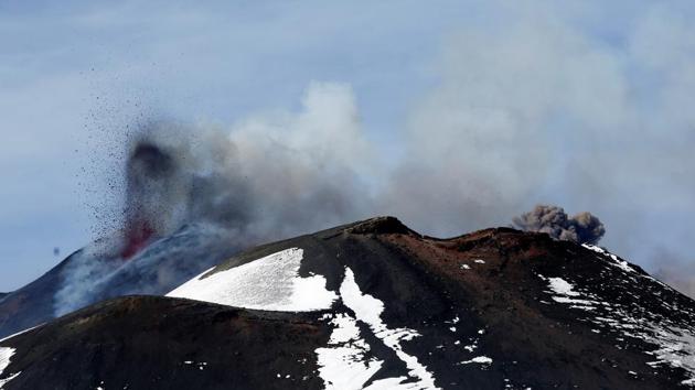Giant fountains of lava can be seen shooting out of the volcano from as far away as the city of Catania, which is about 22 miles away from Etna’s base. (Antonio Parrinello / REUTERS)