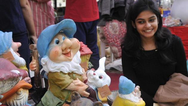 Various stalls were also set up during the flower show in Ludhiana on Thursday. (Gurminder Singh/HT Photo)