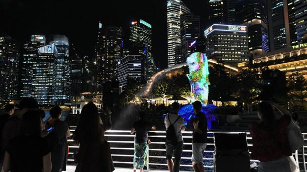 Singapore's iconic Merlion statue during media preview for the iLight Marina Bay festival . (ROSLAN RAHMAN / AFP)