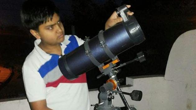 In his free time, Shubh Agrawal can often be seen handling a huge telescope on the terrace of his house. (Handout image) In his free time, Shubh Agrawal can often be seen handling a huge telescope on the terrace of his house. (Handout image)