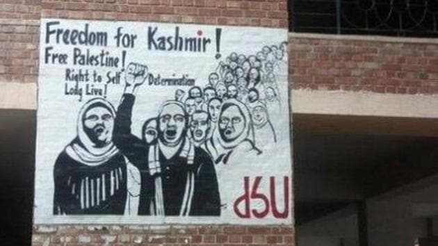 A poster demanding ‘Freedom for Kashmir’ has come up in JNU campus. (Twitter) A poster demanding ‘Freedom for Kashmir’ has come up in JNU campus. (Twitter)