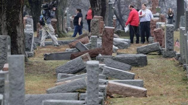 The vandalism of more than a dozen headstones at a Jewish cemetery in Rochester is being investigated by a New York hate crime task force, the third known case of a Jewish cemetery desecration in the country. (Reuters File Photo) The vandalism of more than a dozen headstones at a Jewish cemetery in Rochester is being investigated by a New York hate crime task force, the third known case of a Jewish cemetery desecration in the country. (Reuters File Photo)