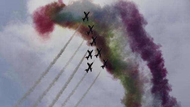 Military stunt pilots fly in formation during an exercise in Abu Dhabi, United Arab Emirates. Abu Dhabi, the capital of the United Arab Emirates, hosted a major military exercise Thursday before a public audience as the nation fights alongside Saudi troops in Yemen and tensions with Iran remain high. (Jon Gambrell/AP) Military stunt pilots fly in formation during an exercise in Abu Dhabi, United Arab Emirates. Abu Dhabi, the capital of the United Arab Emirates, hosted a major military exercise Thursday before a public audience as the nation fights alongside Saudi troops in Yemen and tensions with Iran remain high. (Jon Gambrell/AP)