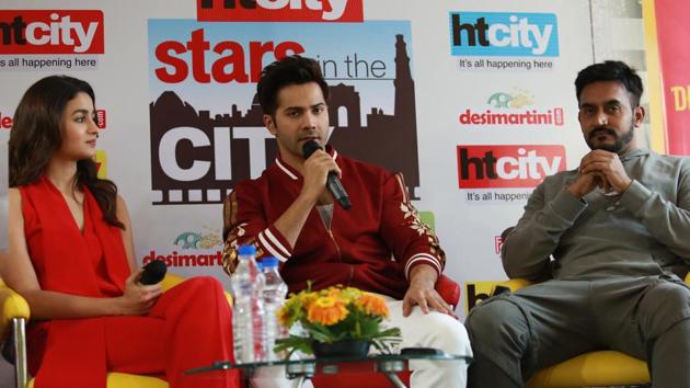 Shashank said that Varun and Alia are hardworking actors, and they share a great bond. Varun  joked about how it was difficult for him to manhandle Alia for a sequence, as it’s Alia who’s better at that. (AMAL KS/ HT PHOTO) 