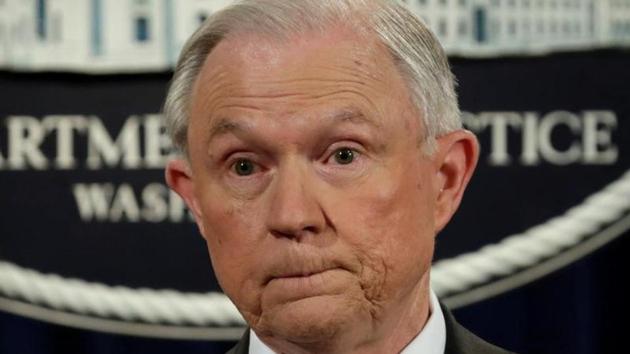 US attorney general Jeff Sessions speaks at a news conference at the Justice Department in Washington, on March 2.(Reuters)