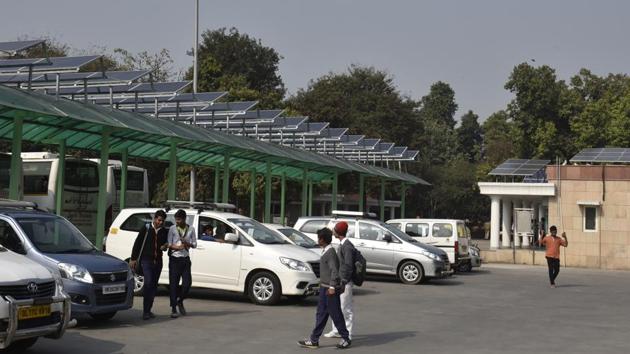 Solar panels installed at Rajghat. (Sushil Kumar/HT Photo) Solar panels installed at Rajghat. (Sushil Kumar/HT Photo)