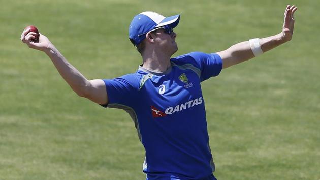 Australia's captain Steve Smith attends a training session ahead of their second cricket test match. (AP)